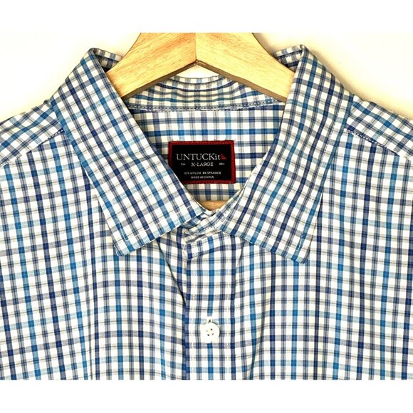 UNTUCKit Mens Button Up Shirt Lehman Long Sleeve Blue Plaid Check Size X-Large - Picture 3 of 12